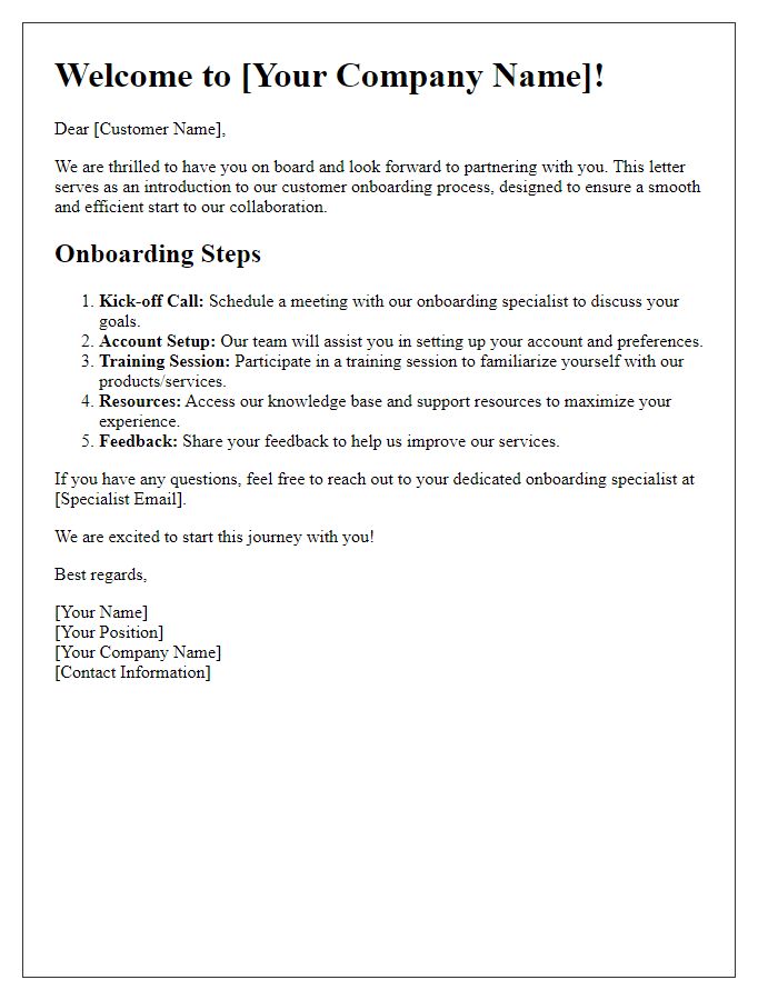 Letter template of introduction for customer onboarding procedures