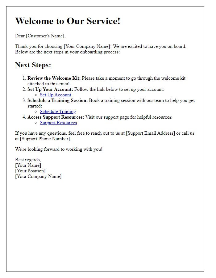 Letter template of next steps in the customer onboarding process