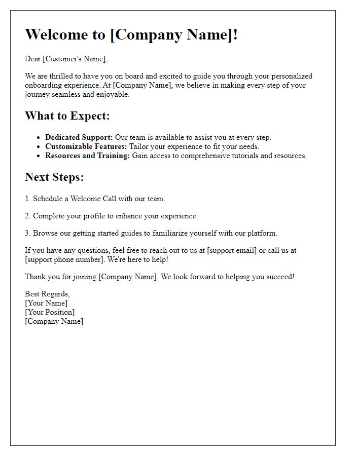 Letter template of personalized onboarding experience for customers