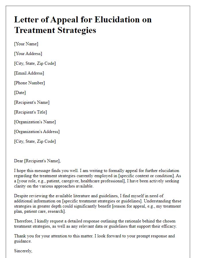 Letter template of appeal for elucidation on treatment strategies