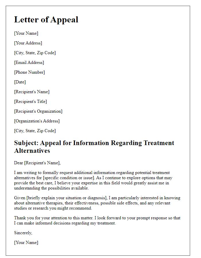 Letter template of appeal for information regarding treatment alternatives