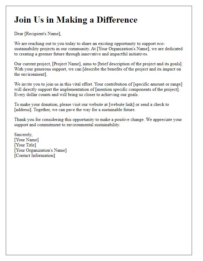 Letter template of fundraising appeal for eco-sustainability projects.