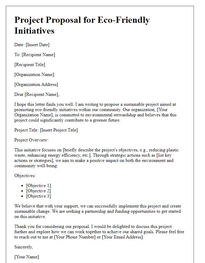 Letter template of sustainable project proposal for eco-friendly initiatives.