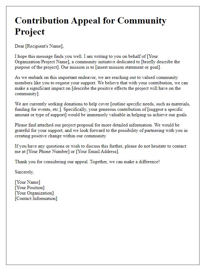 Letter template of contributions appeal for community project