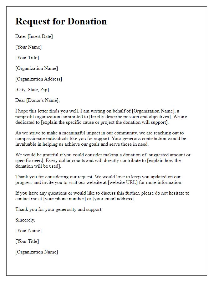 Letter template of donation request for nonprofit organization