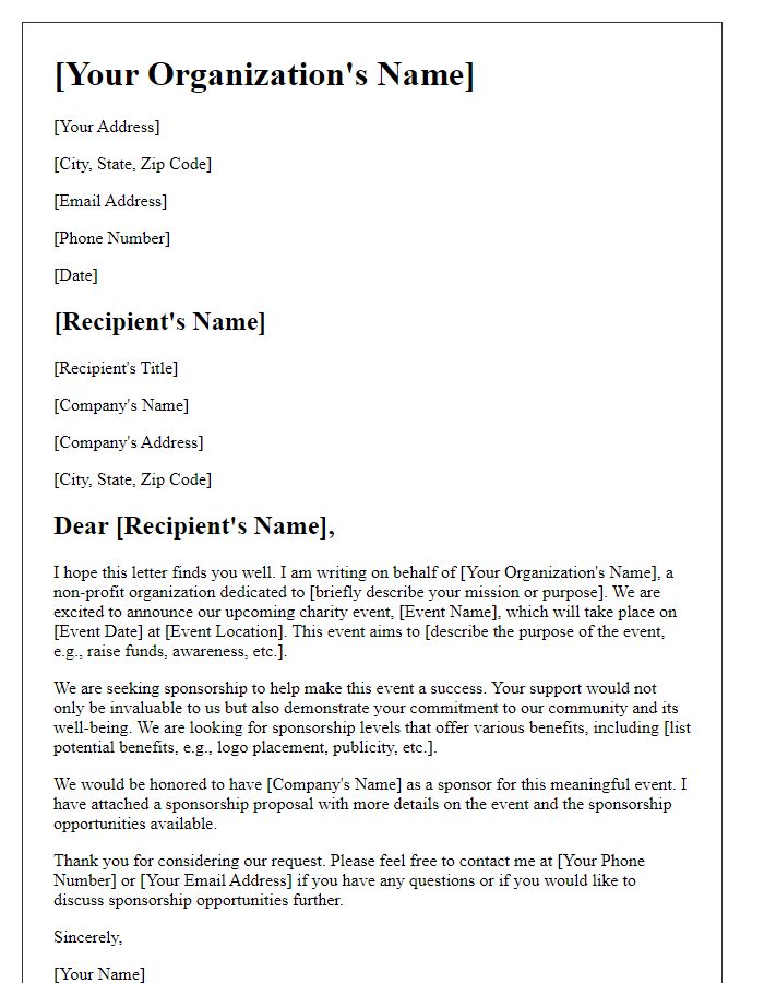 Letter template of sponsorship request for charity event