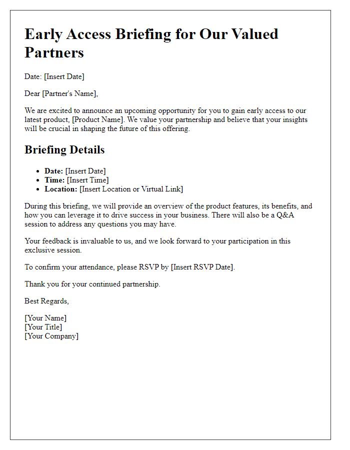 Letter template of early access briefing for partners