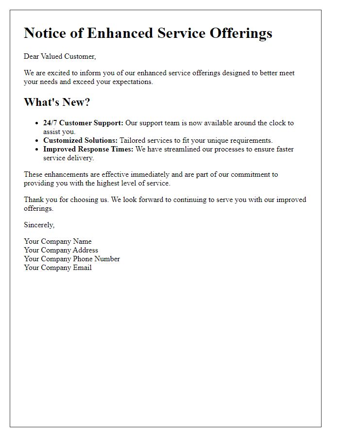 Letter template of enhanced service offerings notice