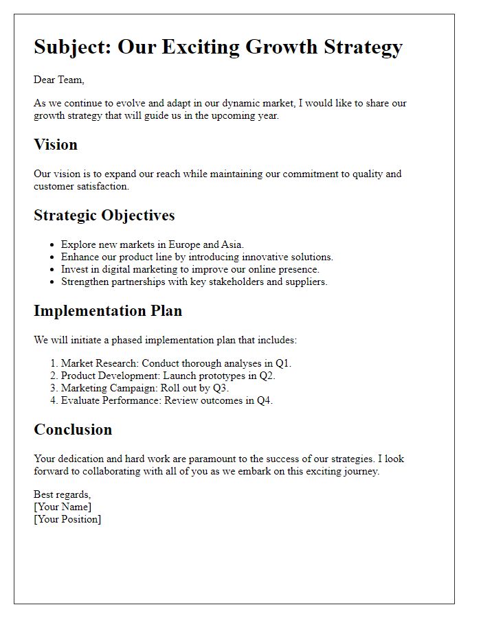 Letter template of growth strategy communication