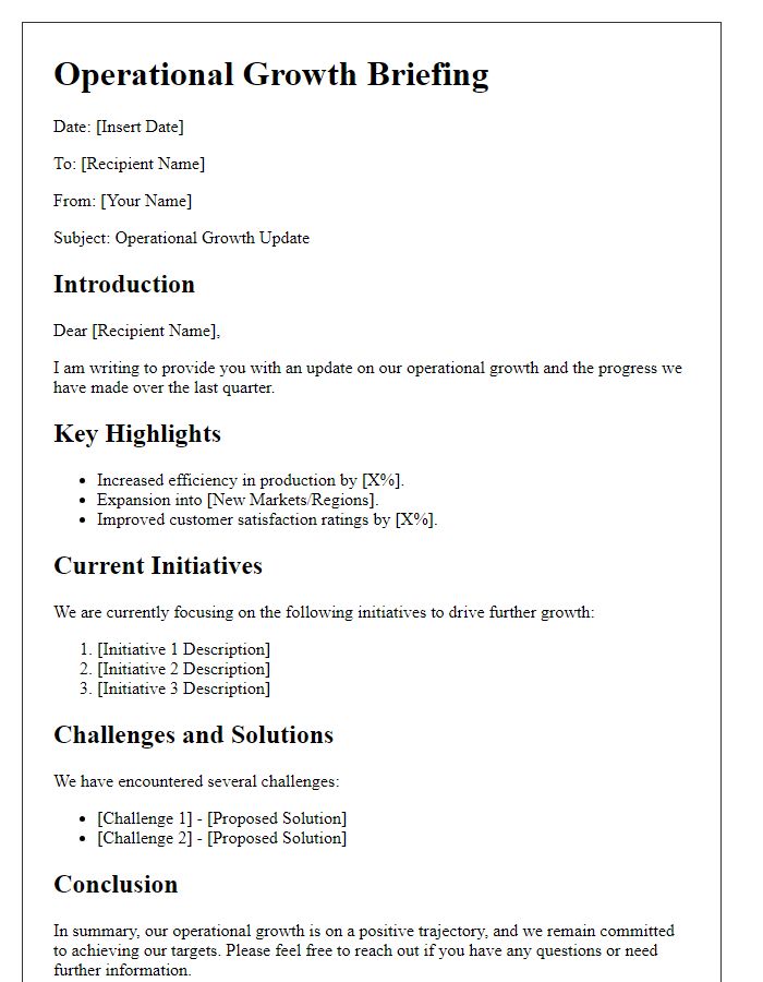 Letter template of operational growth briefing