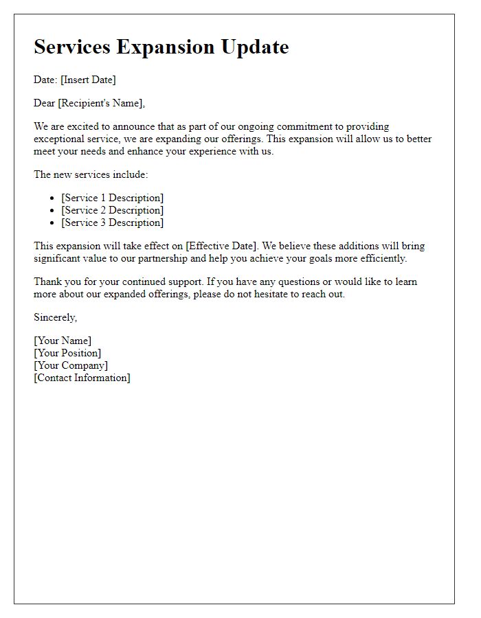 Letter template of services expansion update