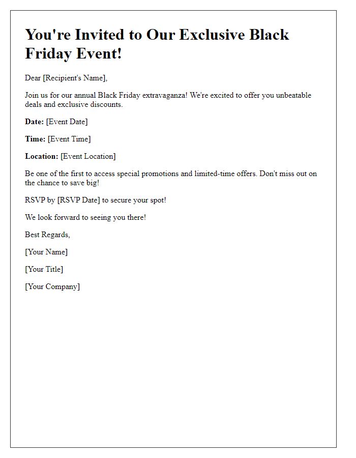 Letter template of Black Friday event invitation