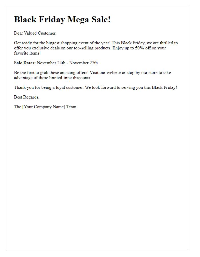 Letter template of Black Friday promotional message