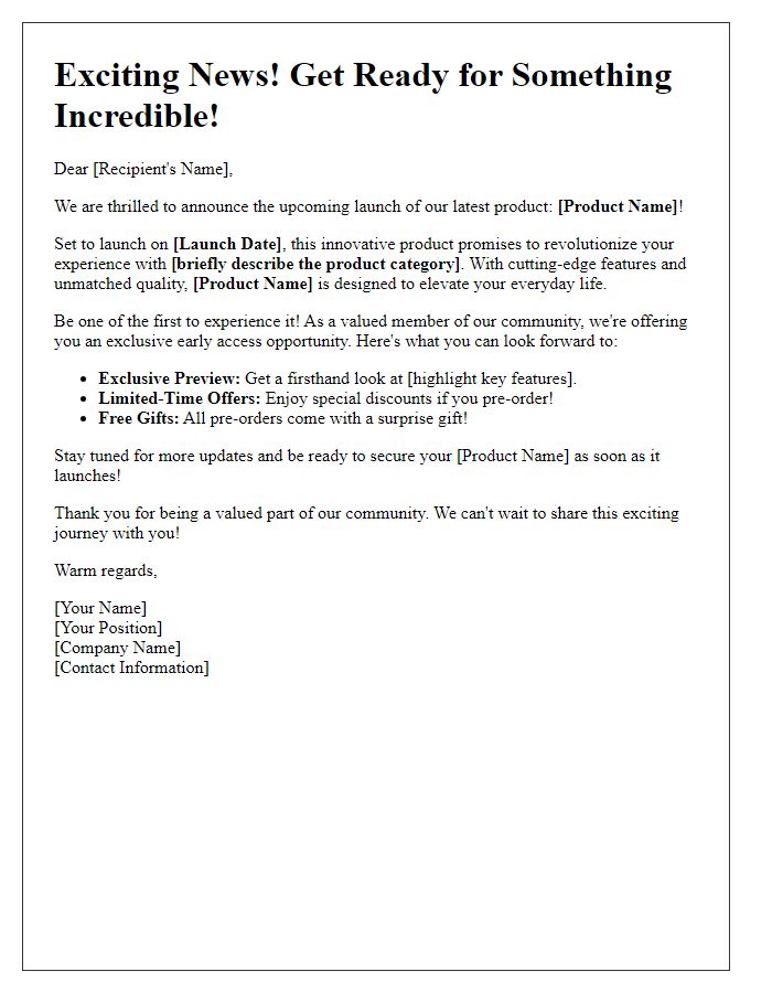 Letter template of an enticing pre-launch product announcement