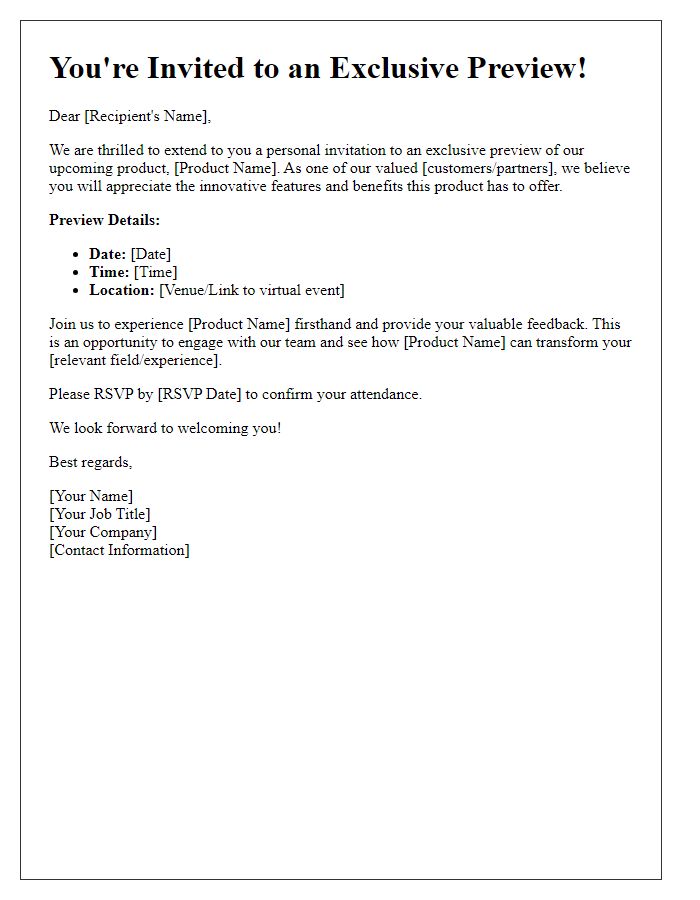 Letter template of an exclusive preview for future product launch