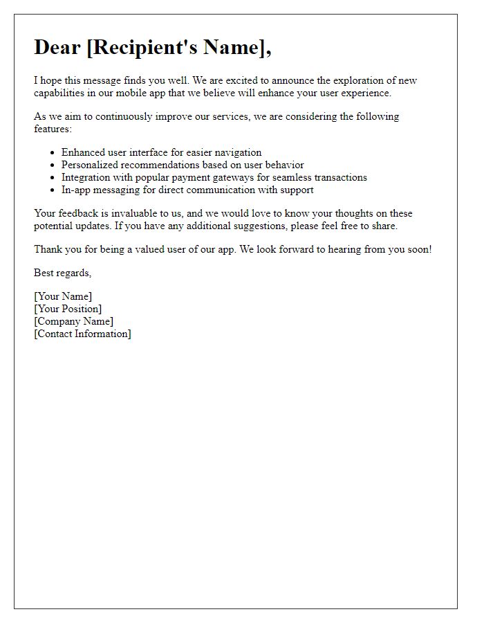 Letter template of Exploring New Capabilities in Our Mobile App