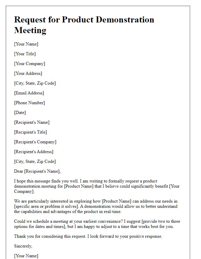 Letter template of demand for a product demonstration meeting