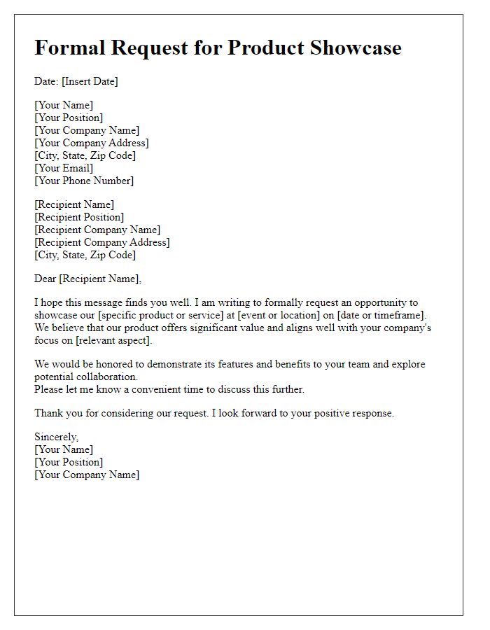 Letter template of formal request for product showcase