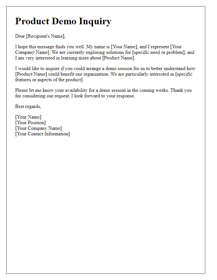 Letter template of inquiry for a product demo session