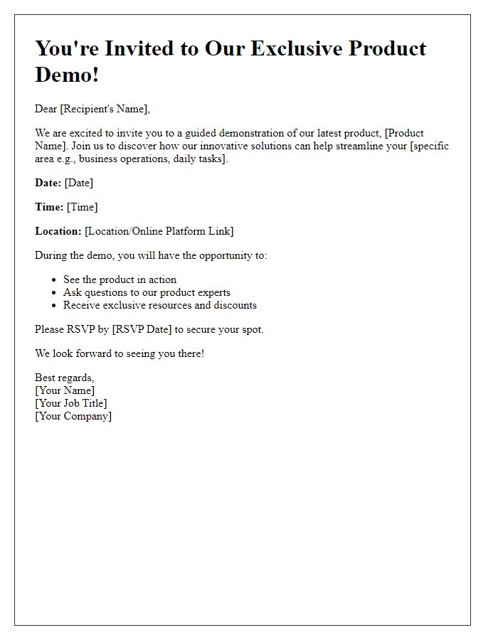 Letter template of invitation for a guided product demo