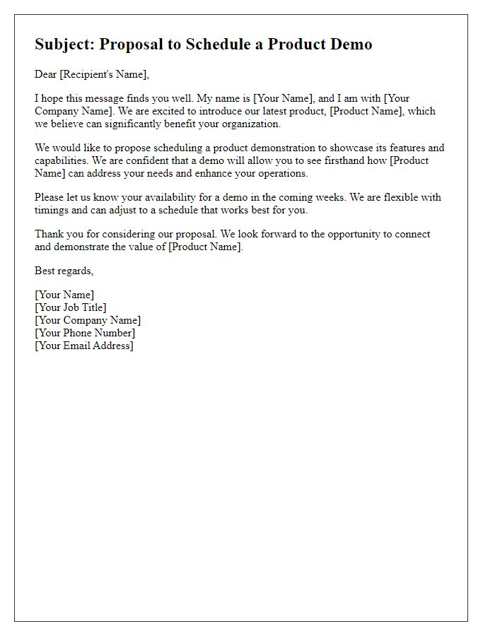 Letter template of proposal to schedule a product demo