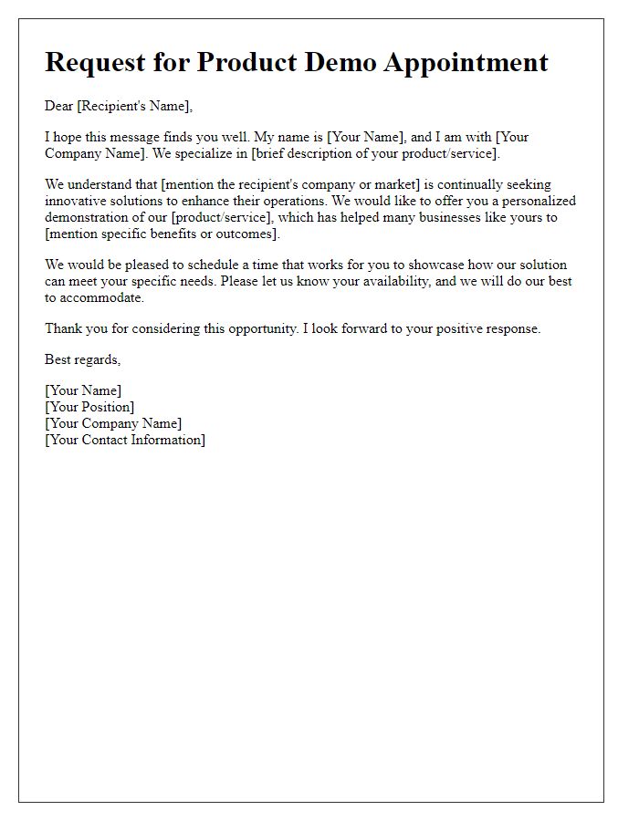 Letter template of solicitation for a product demo appointment