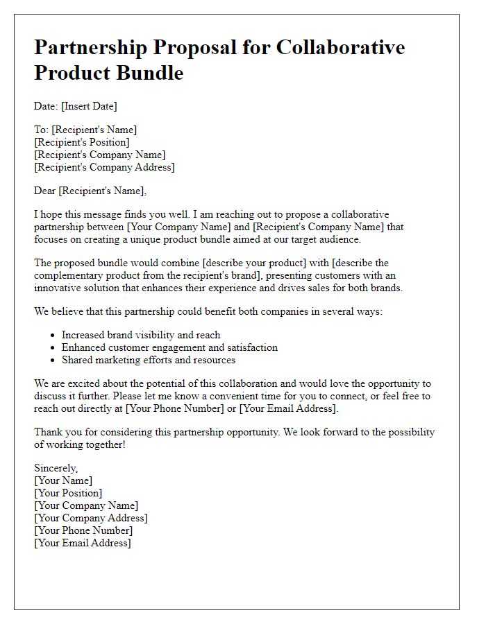 Letter template of collaborative product bundle partnership with another brand.