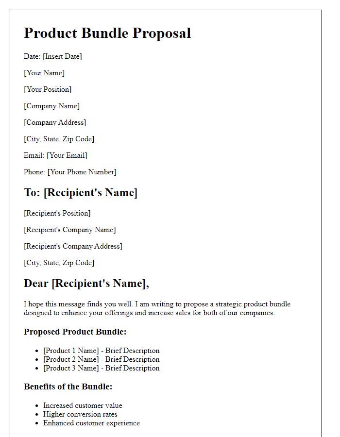 Letter template of product bundle proposal for increased sales.