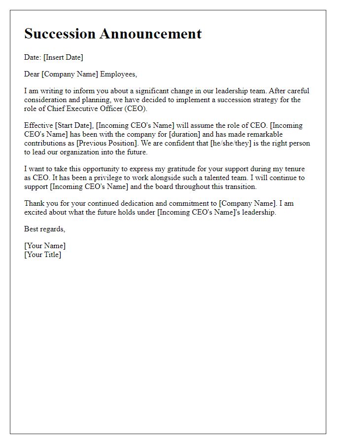 Letter template of CEO succession announcement