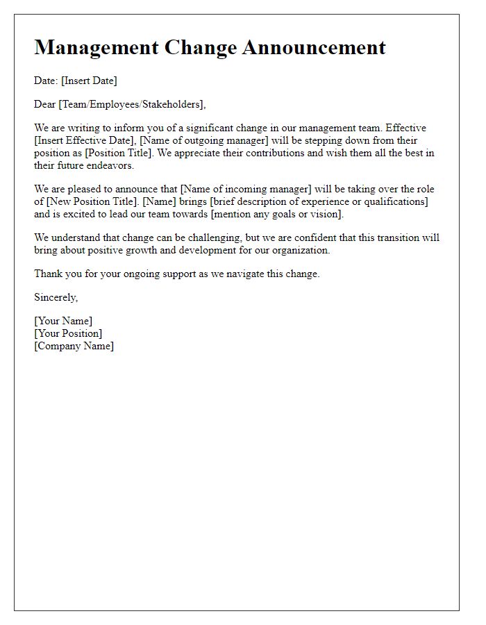 Letter template of management change announcement