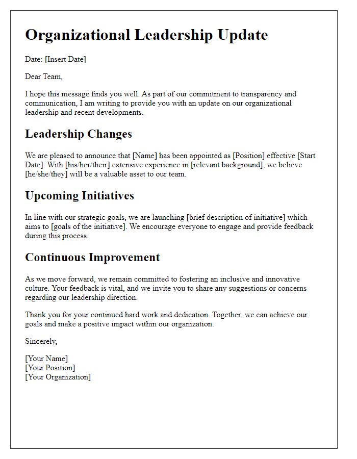 Letter template of organizational leadership update