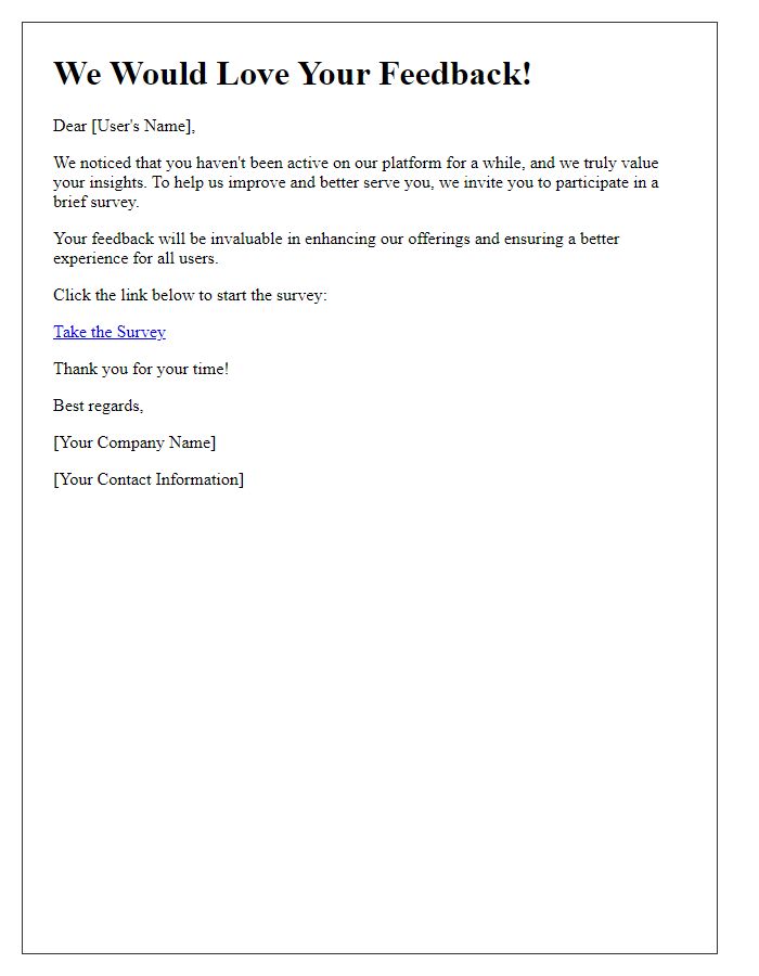 Letter template of survey invitation for disengaged users