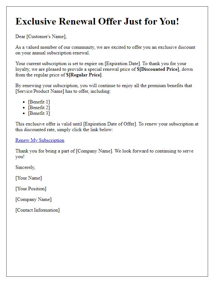 Letter template of discounted pricing for renewing annual subscriptions