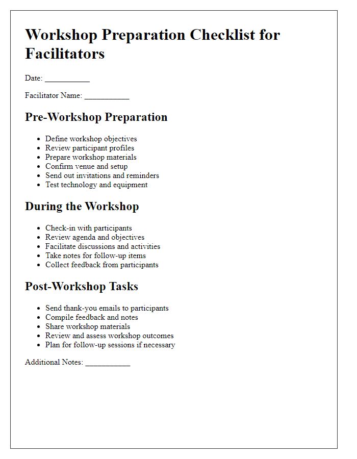 Letter template of workshop preparation checklist for facilitators