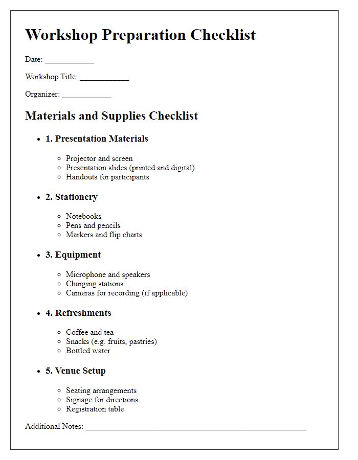 Letter template of workshop preparation checklist for materials and supplies