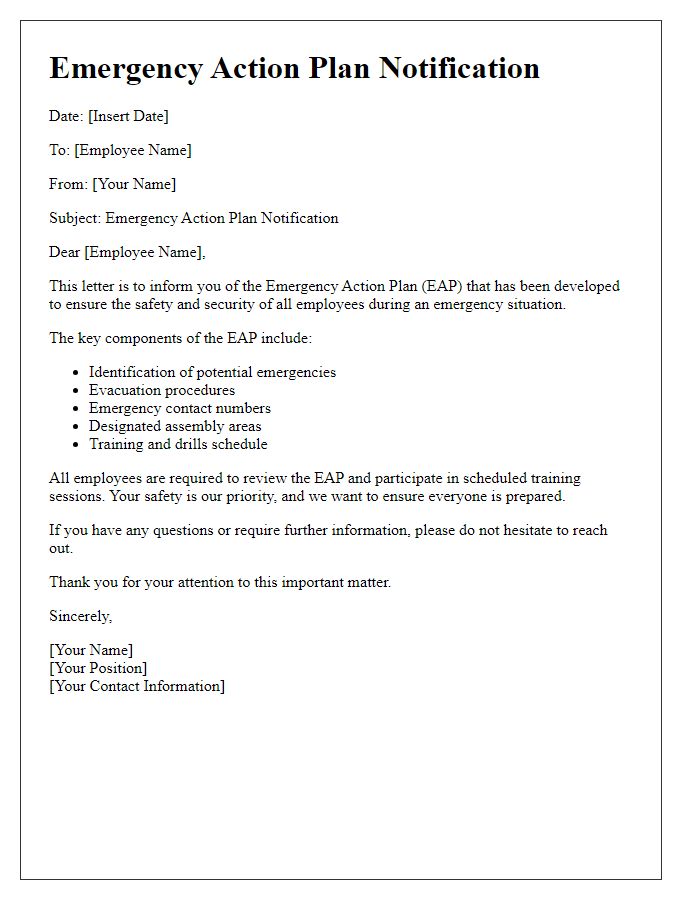 Letter template of emergency action plan notification