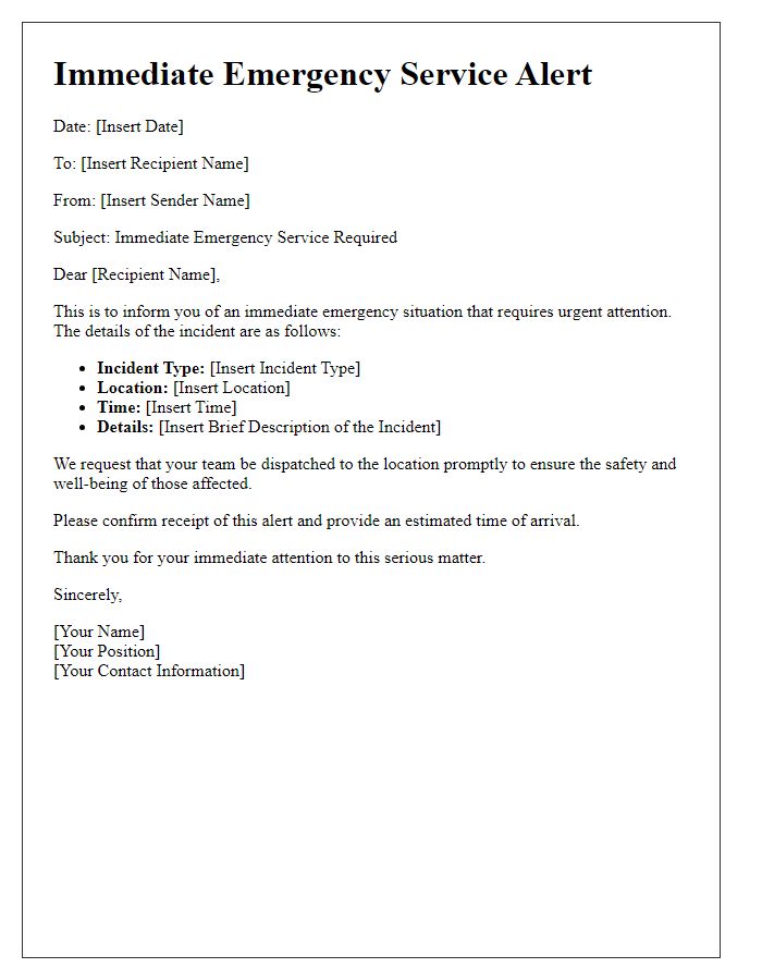 Letter template of immediate emergency service alert