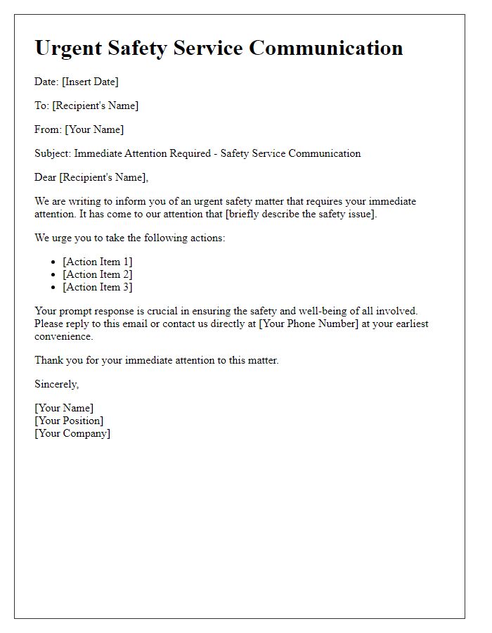 Letter template of urgent safety service communication