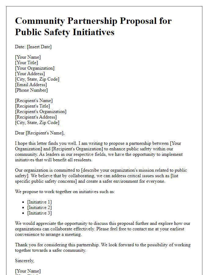 Letter template of community partnership proposal for public safety initiatives