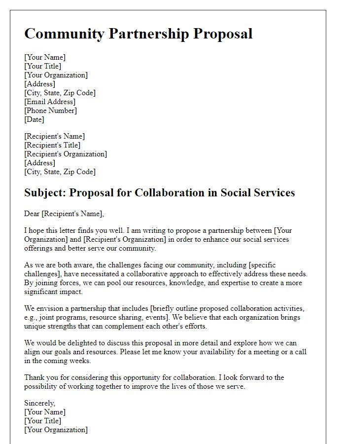 Letter template of community partnership proposal for social services collaboration