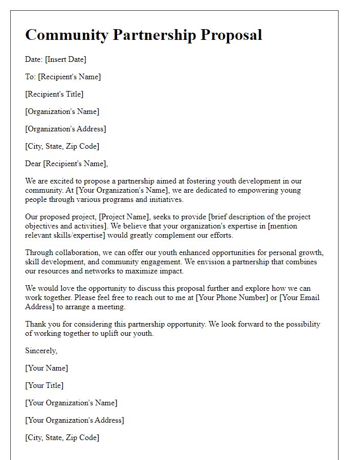 Letter template of community partnership proposal for youth development projects