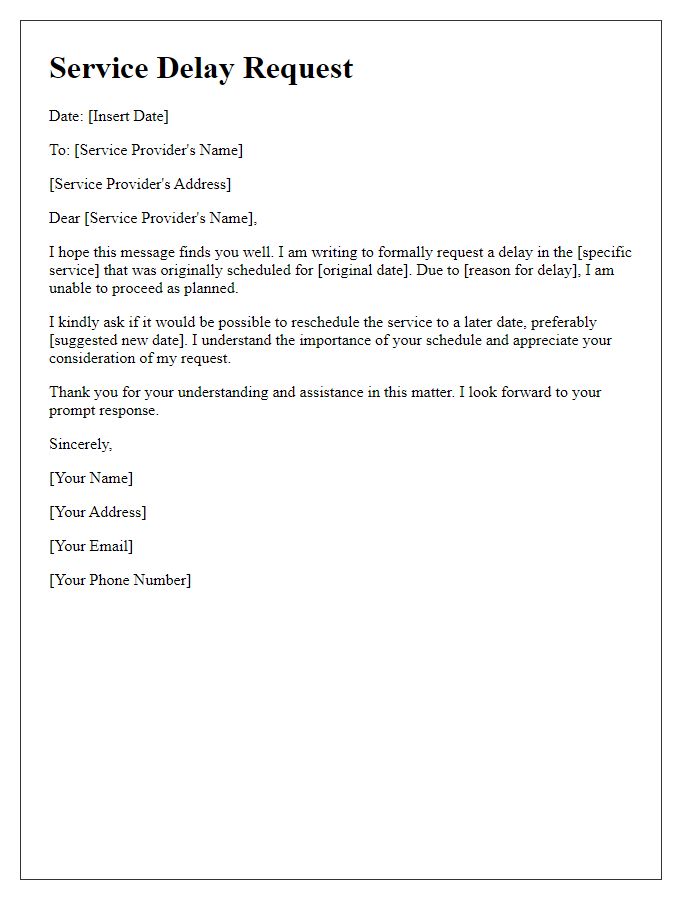 Letter template of service delay request