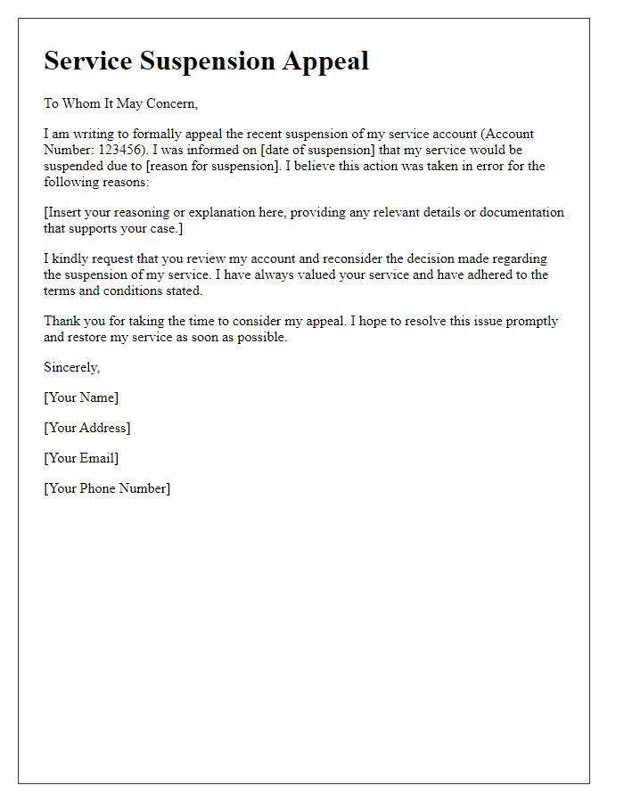 Letter template of service suspension appeal