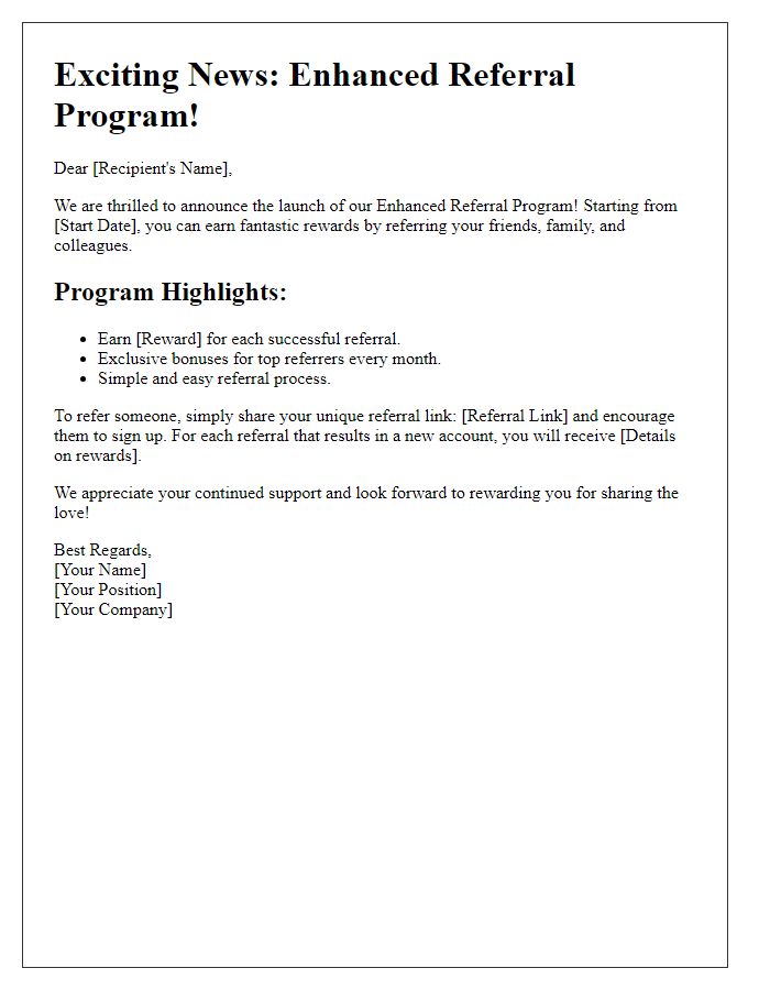 Letter template of Enhanced Referral Program Announcement