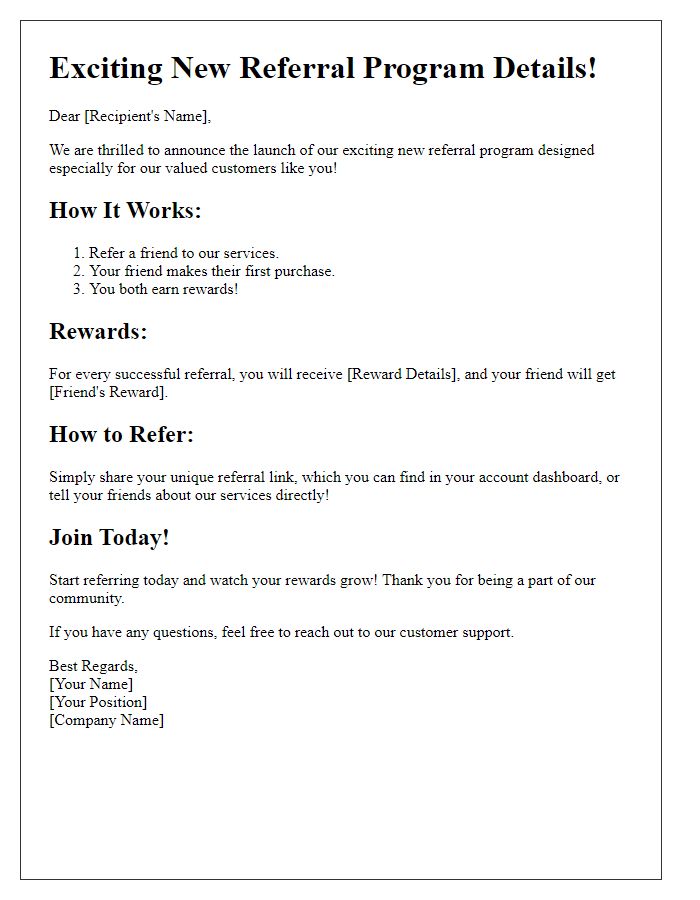 Letter template of Exciting New Referral Program Details