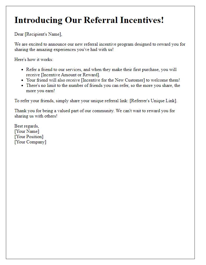 Letter template of Introducing Our Referral Incentives for You