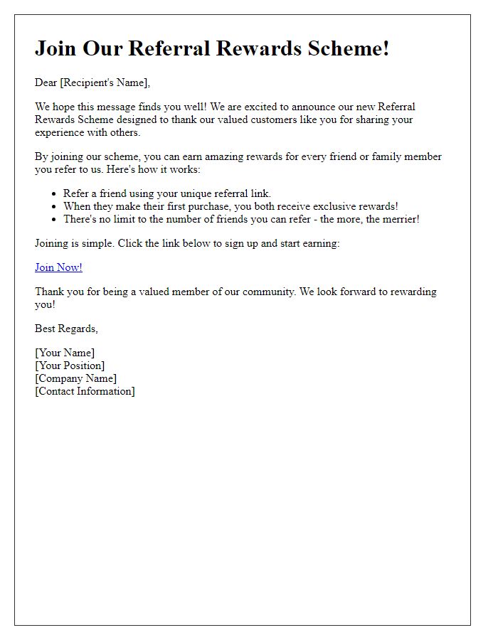 Letter template of Join Our Referral Rewards Scheme
