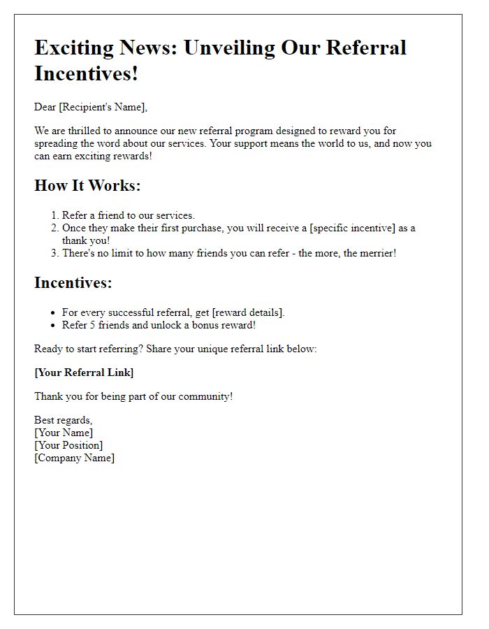 Letter template of Unveiling Our Referral Incentives