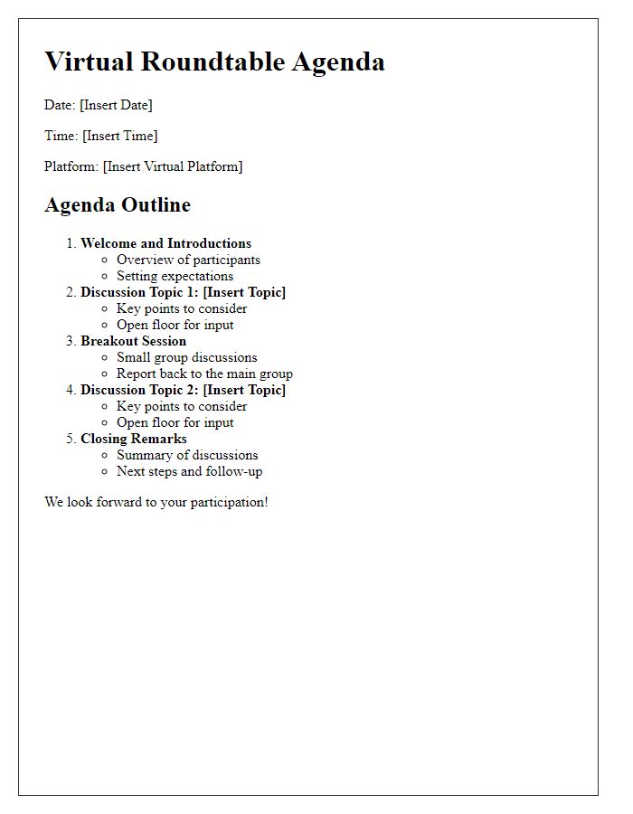 Letter template of agenda outline for a virtual roundtable