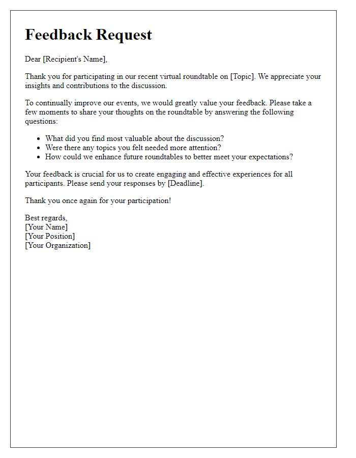 Letter template of feedback request after a virtual roundtable